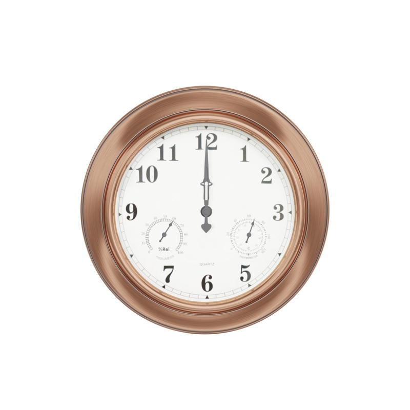 Decorative 18 Quartz Battery-Powered Indoor/Outdoor Patio Wall Clock Thermometer