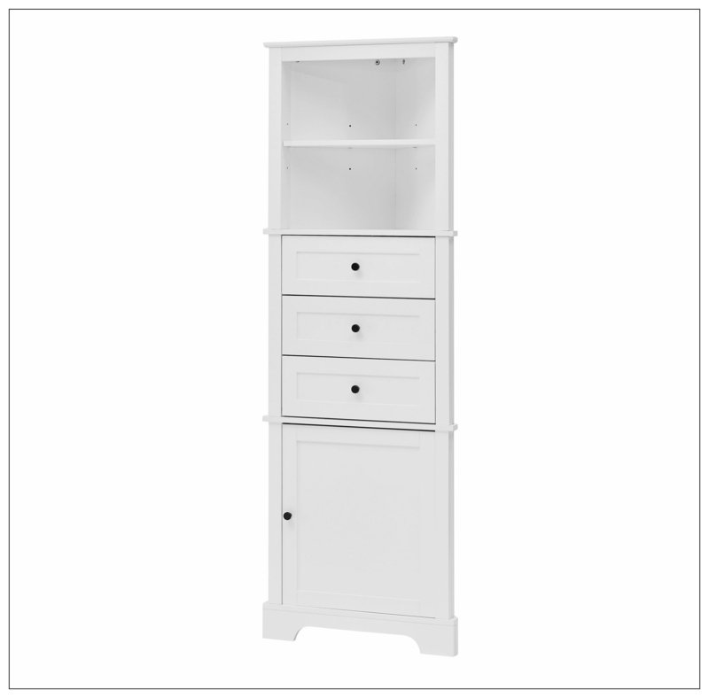 Dennae Triangle Corner Linen Tall Cabinet with Adjustable Shelves for Kitchen or Living Room