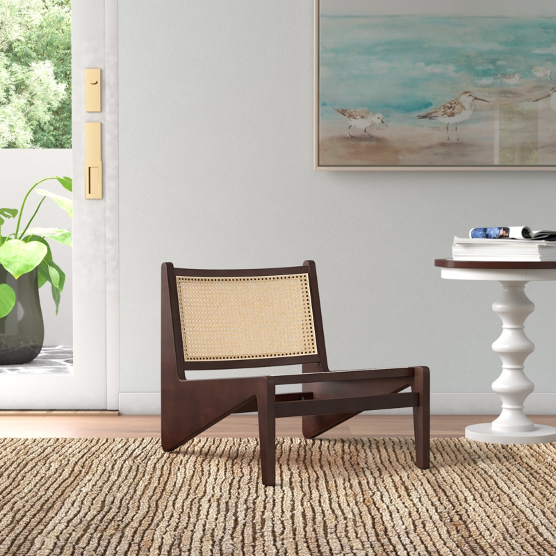 Divij Solid Wood Armchair Natural Cane Woven Lounge Chair