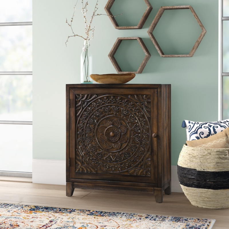 Dix Solid Wood Carved Detail Accent Cabinet