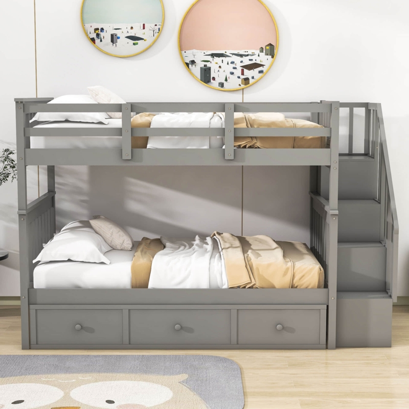 Dkwon Kids Twin Over Twin Bunk Bed with Drawers