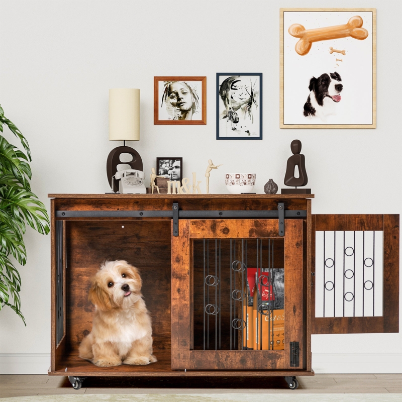 Dog Crate Furniture, Wooden Dog Crate Table, 2 Rooms ,dog Kennel Pet House Cage