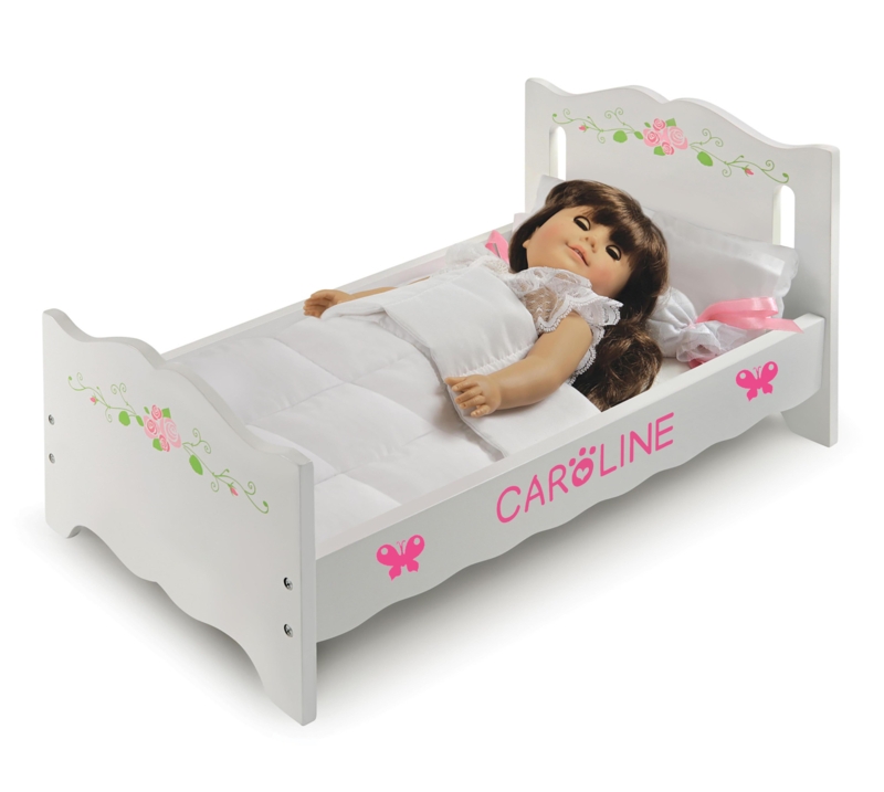 Doll Bed with Bedding and Free Personalization Kit - White Rose