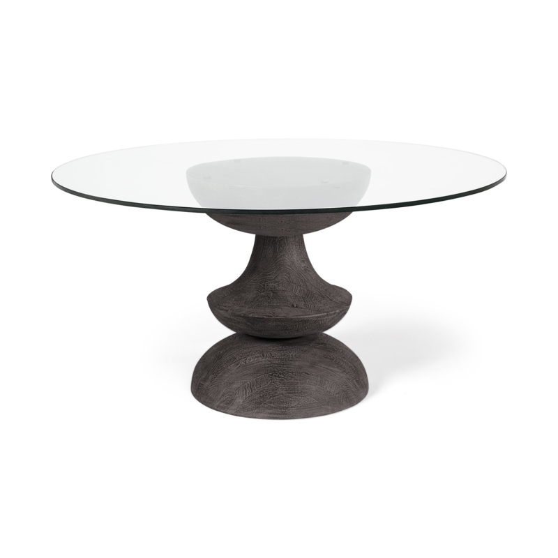 Dorothea Round Glass Top Solid Wood Base Dining Table
