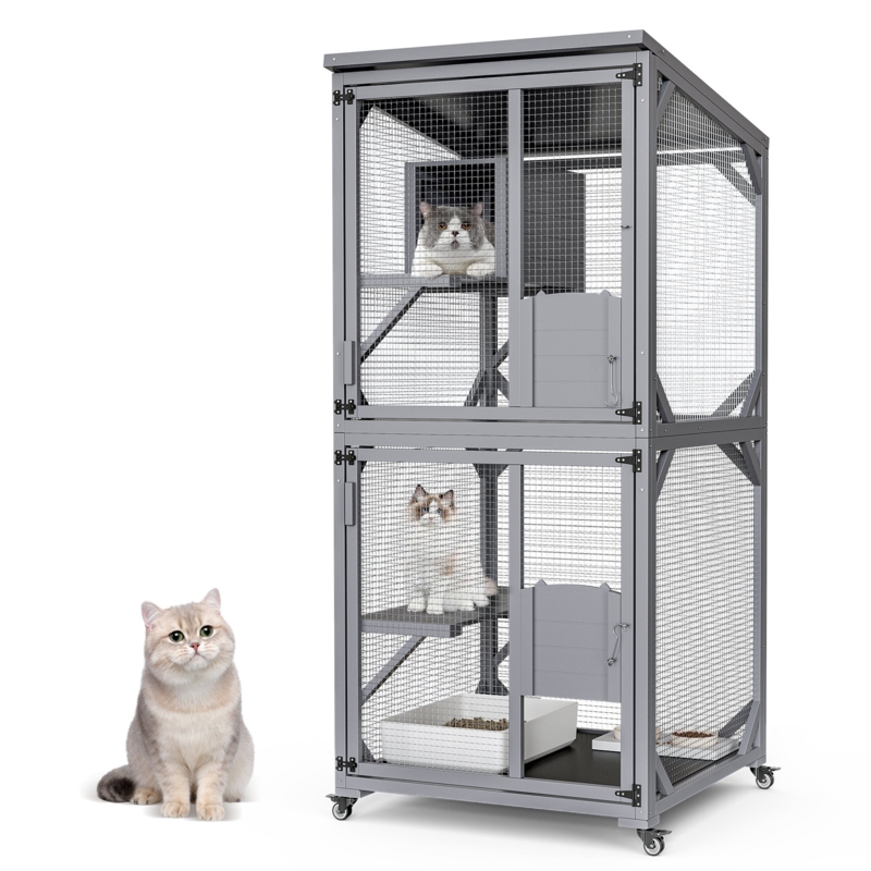 Duharte Cat Catio Outdoor Enclosure With Wheels Cat Cage With Resting Box 3 Tier