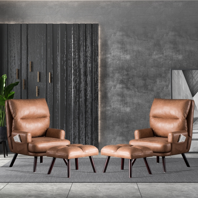 Dyllian Faux Leather Accent Chair with Ottoman