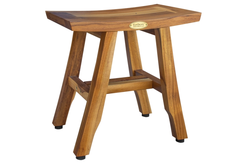 EcoDecors 15-Inch-High Satori Teak Foot Stool Shower Bath Seat Teak Wood Bench Bathroom Shower 