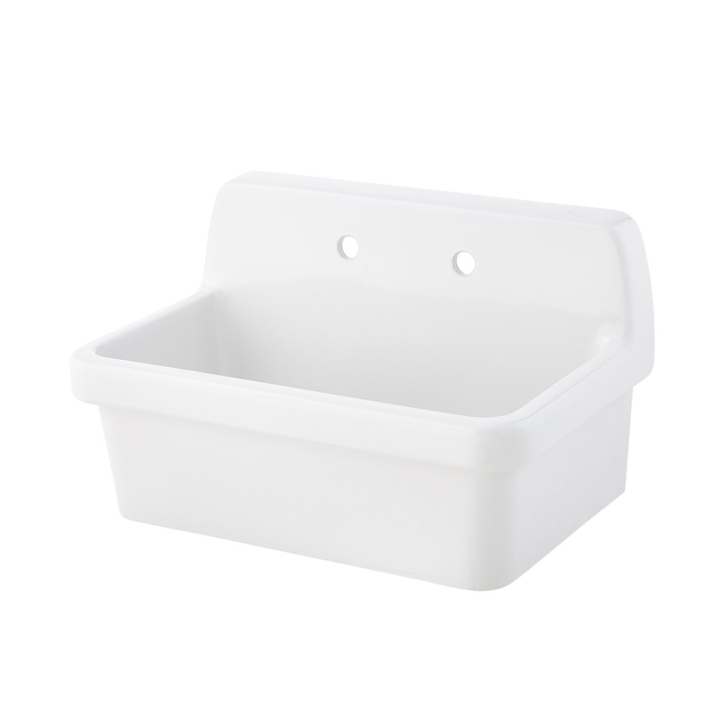 ELLAI 30 White Wall Mount Utility Sink High Back Ceramic Laundry Tub for Garage, Kitchen, Basement
