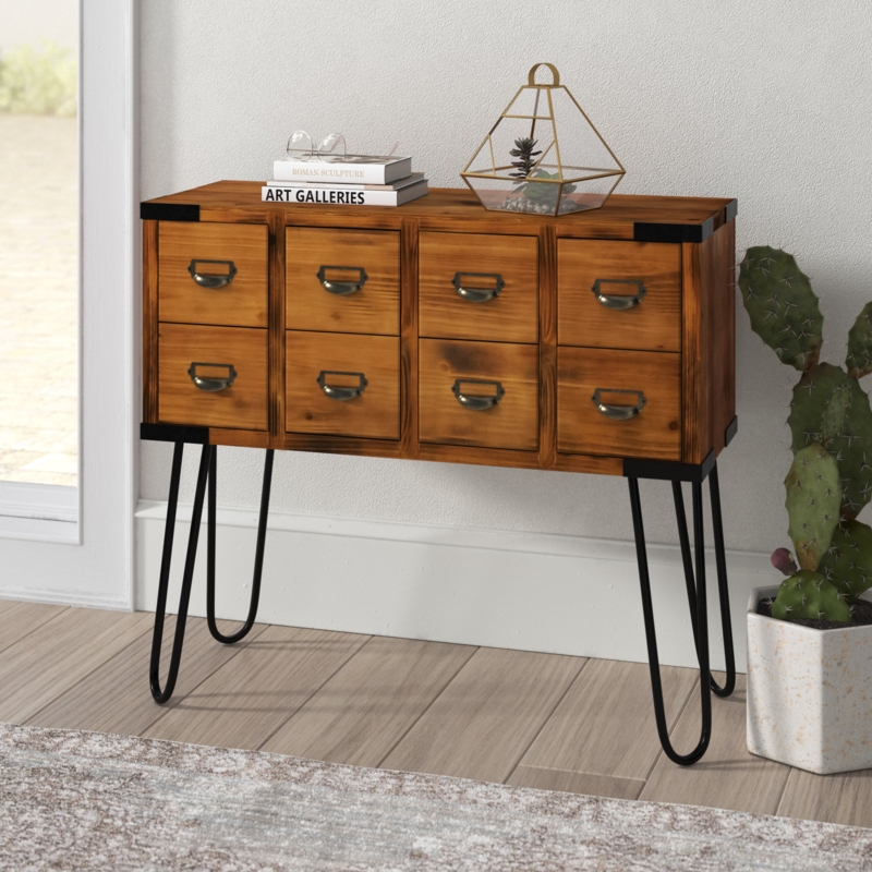 Ellefson 36" Antique Storage Console Table with 8 Drawers