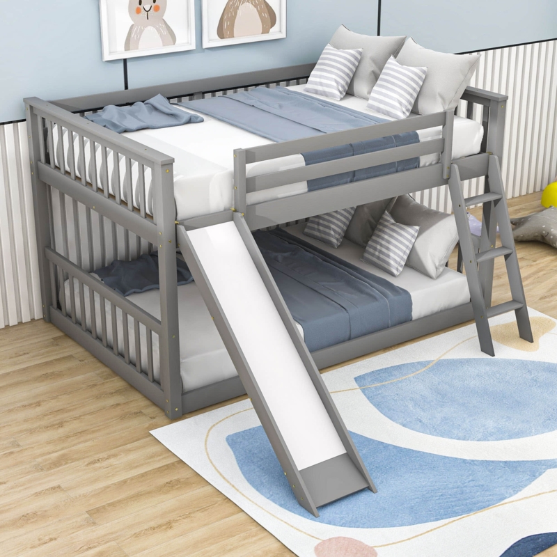 Erez Full Over Full Bunk Bed, Wood Bunk Bed with Slide