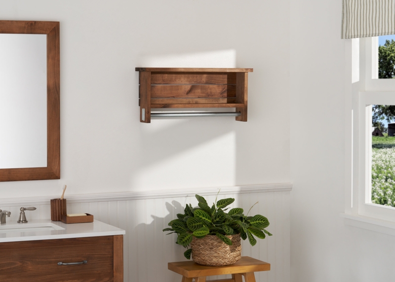 Eshu 2 Piece Alder Floating Shelf with Towel Bar