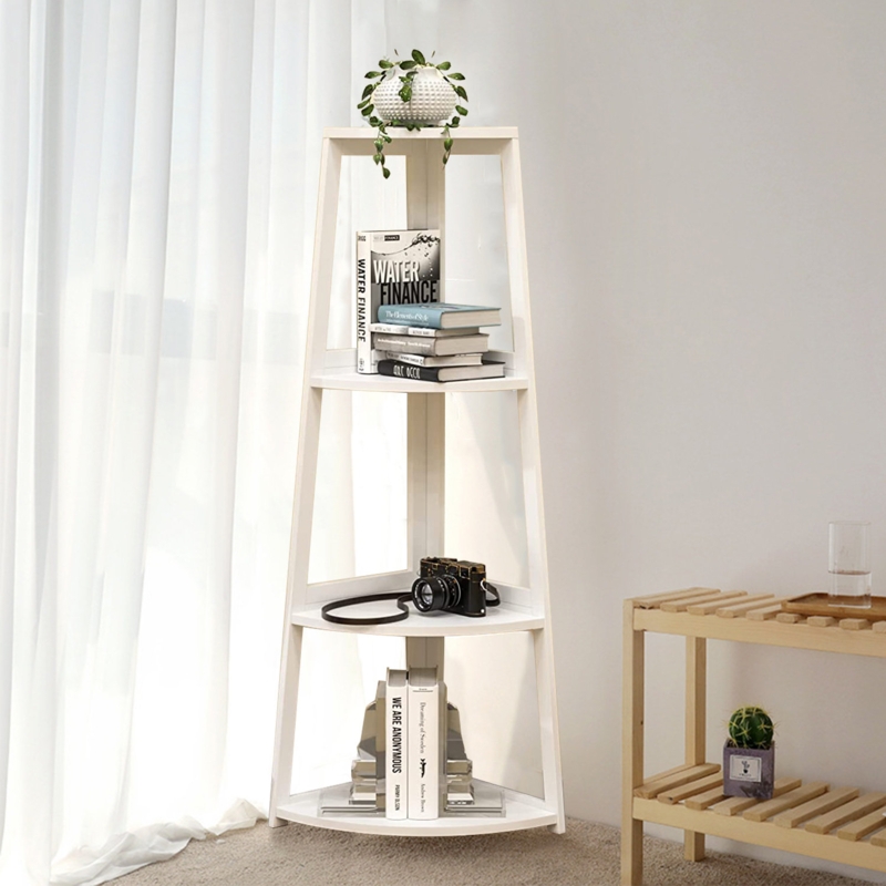 Eurico 4 Tier Bamboo Corner Bookshelf, Open Ladder Book Case 47.2 Inch