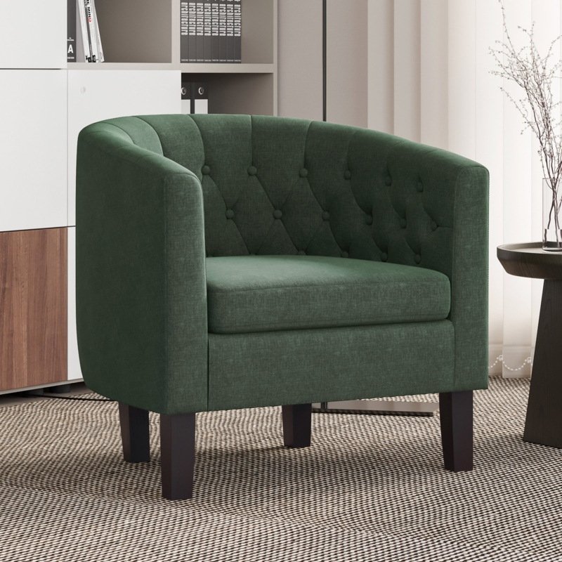 Evelie 28.35" W Tufted Linen Barrel Chair Upholstered