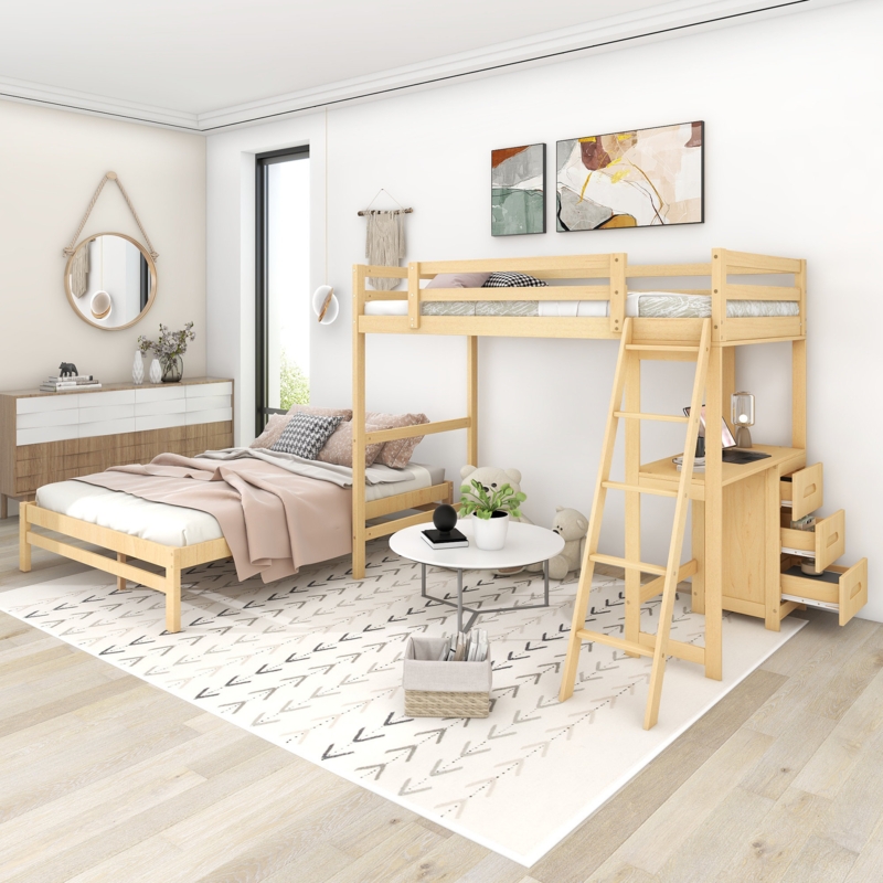 Fantaysia Kids Twin Over Full Bunk Bed with Drawers