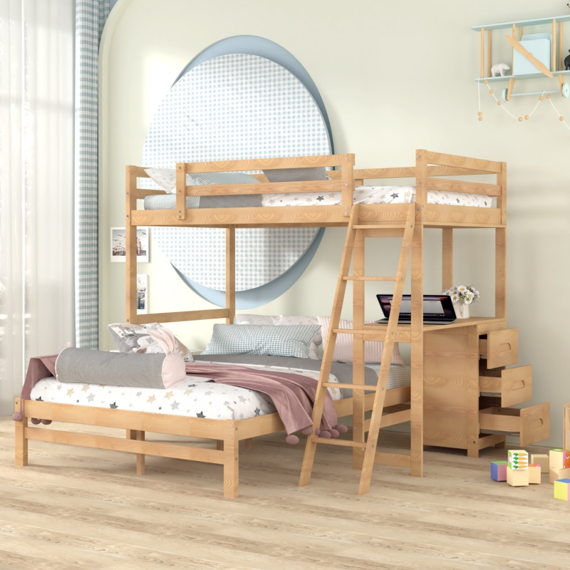Fateh Kids Twin Over Full Bunk Bed with Drawers