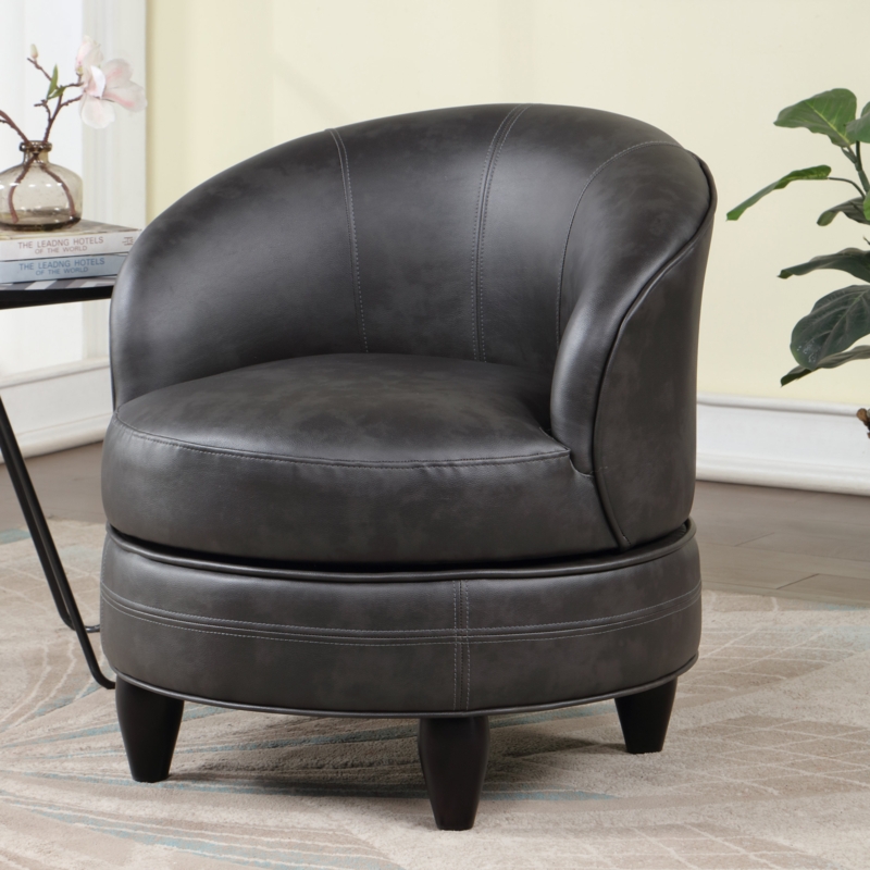 Faux Leather Swivel Barrel Chair