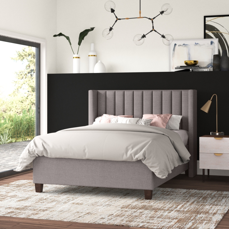 Felder Vertical Channel Tufted Wingback Upholstered Platform Bed
