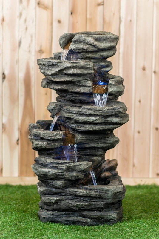 Fiber and Resin Fountain Slate Stone Fountain with LED Light