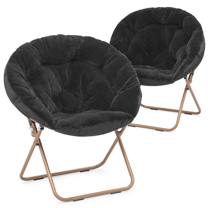 Foldable Faux Fur Saucer Chair Oversize Moon Chair With Metal Frame (Set of 2)