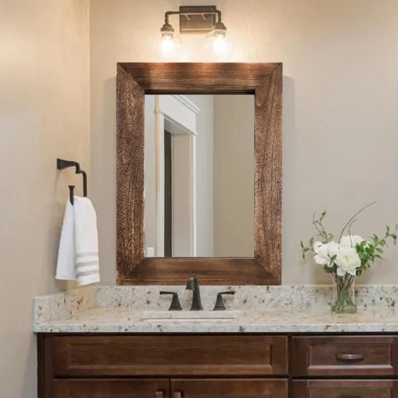 Fontanez Farmhouse Wood Bathroom Wall Mirror