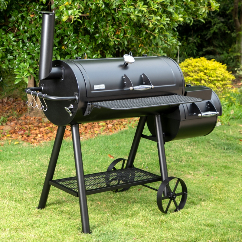 Free-standing 36 Barrel Charcoal Grill w/ Offset Smoker 941 sq. in for Camping, Backyard Cooking