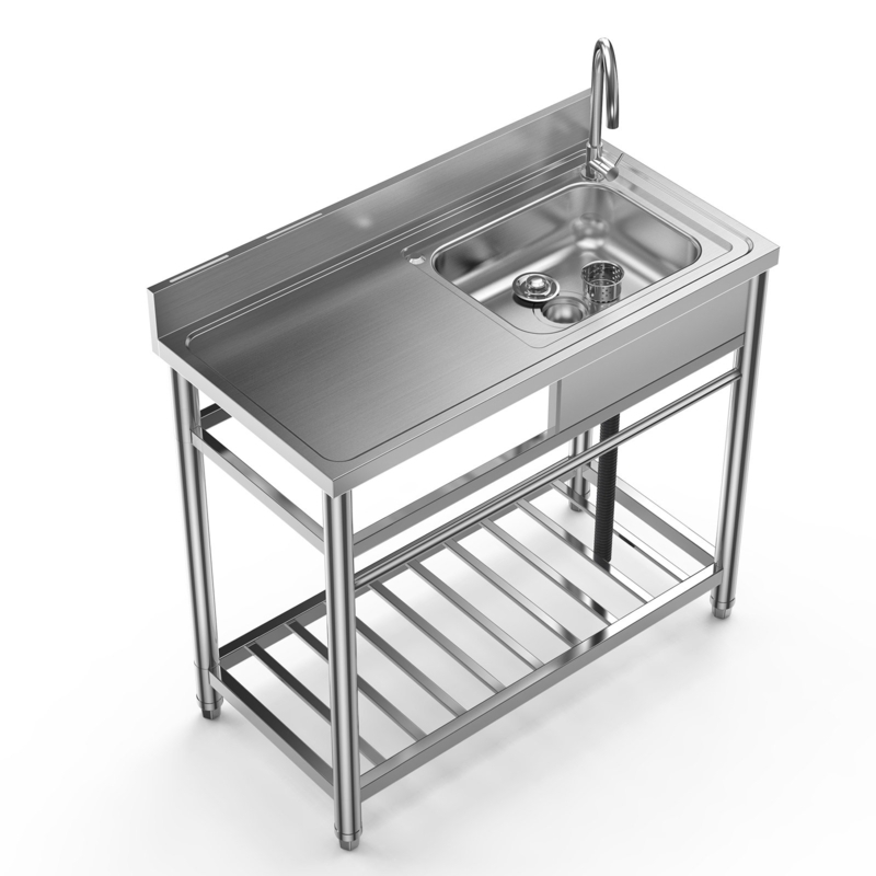 Free Standing Commercial Restaurant Kitchen Sink with Sturdy Stainless Steel Stand, Single Bowl Utility