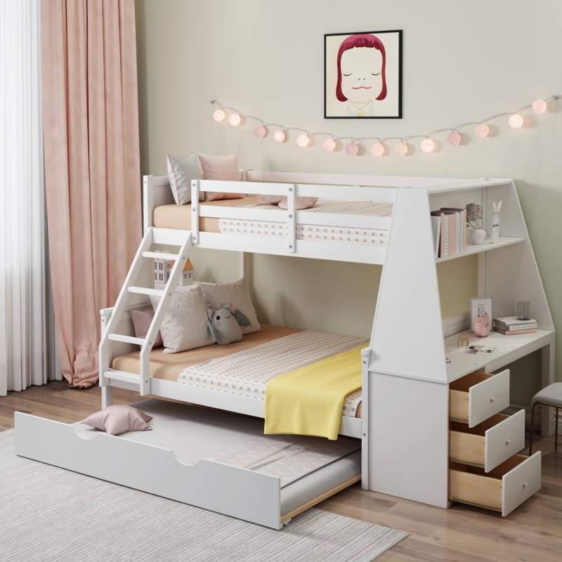 Gieselle Kids Twin Over Full Bunk Bed with Trundle with Drawers