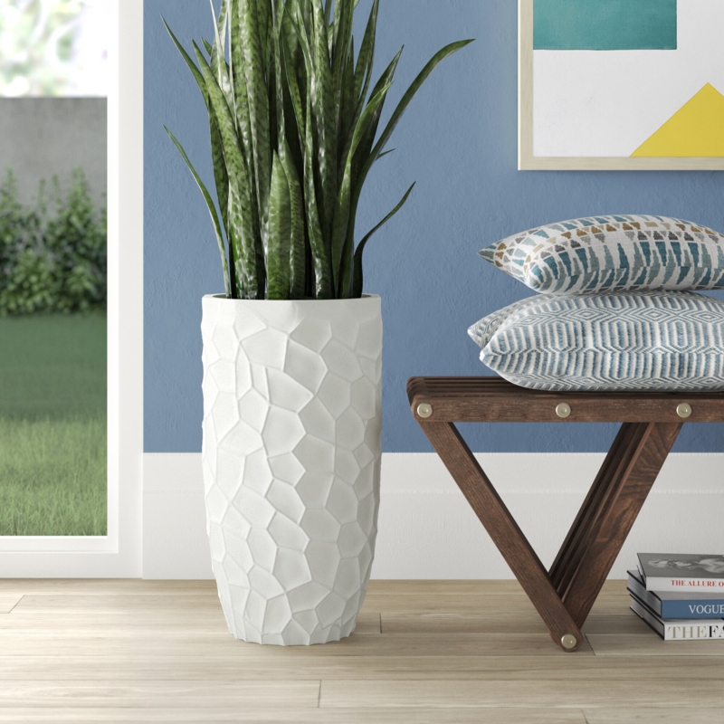 Govind White Geometric Tall Pot Planter
