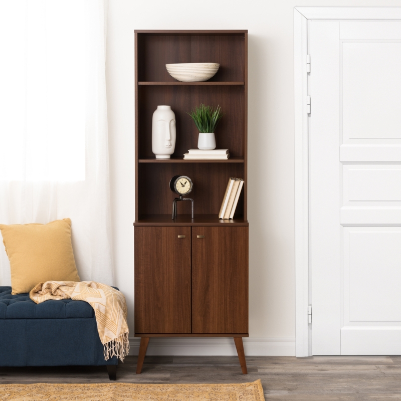 Guthmar Mid-Century Modern Tall Bookcase With Adjustable Shelves