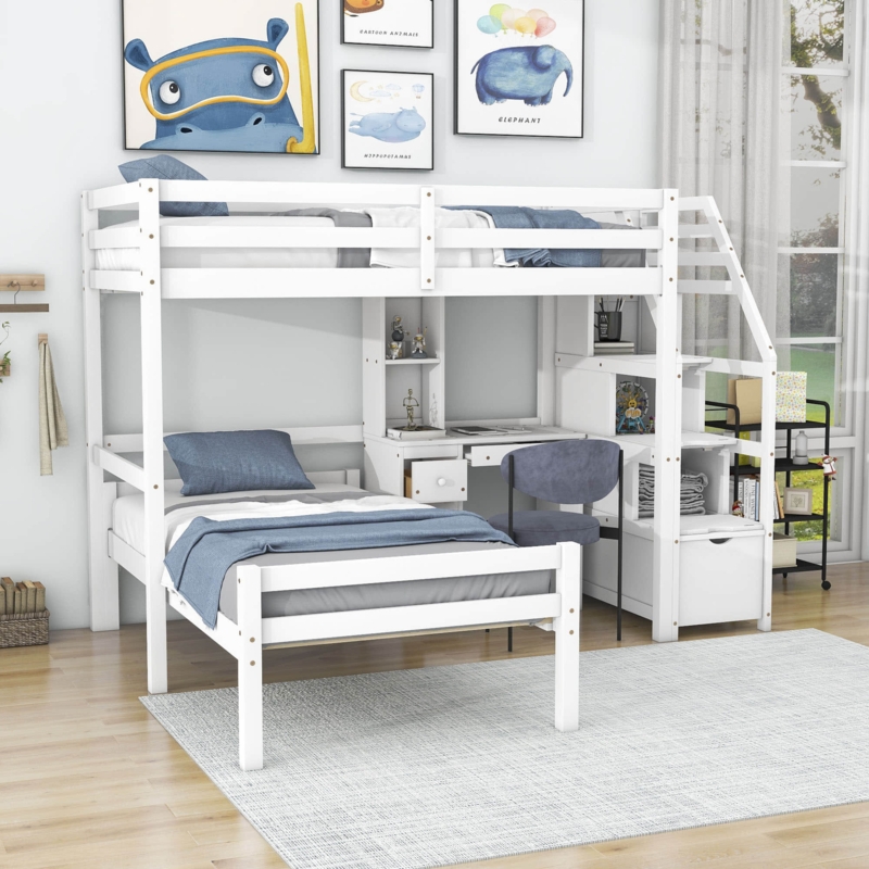Haana Kids Twin Over Twin Bunk Bed with Drawers