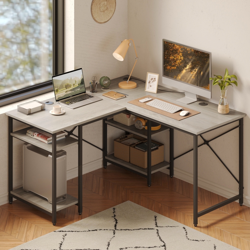 Haigh L Shaped Desk with Shelves 86.6 Inch Reversible Corner Computer Desk or 2 Person Long Table