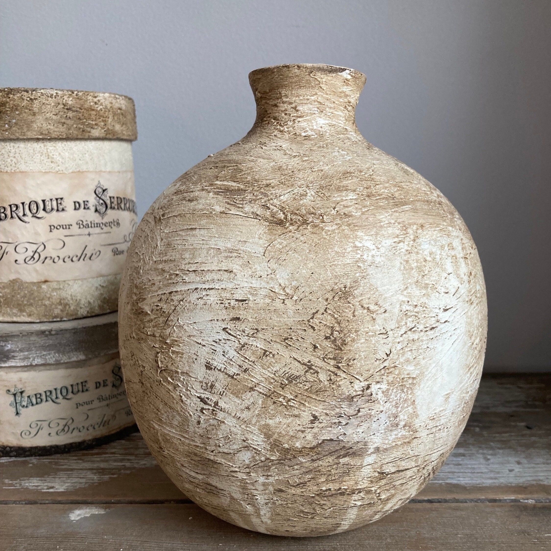 Hand painted wood vase, Art vase, Textured vase, Vessel, Farmhouse decor