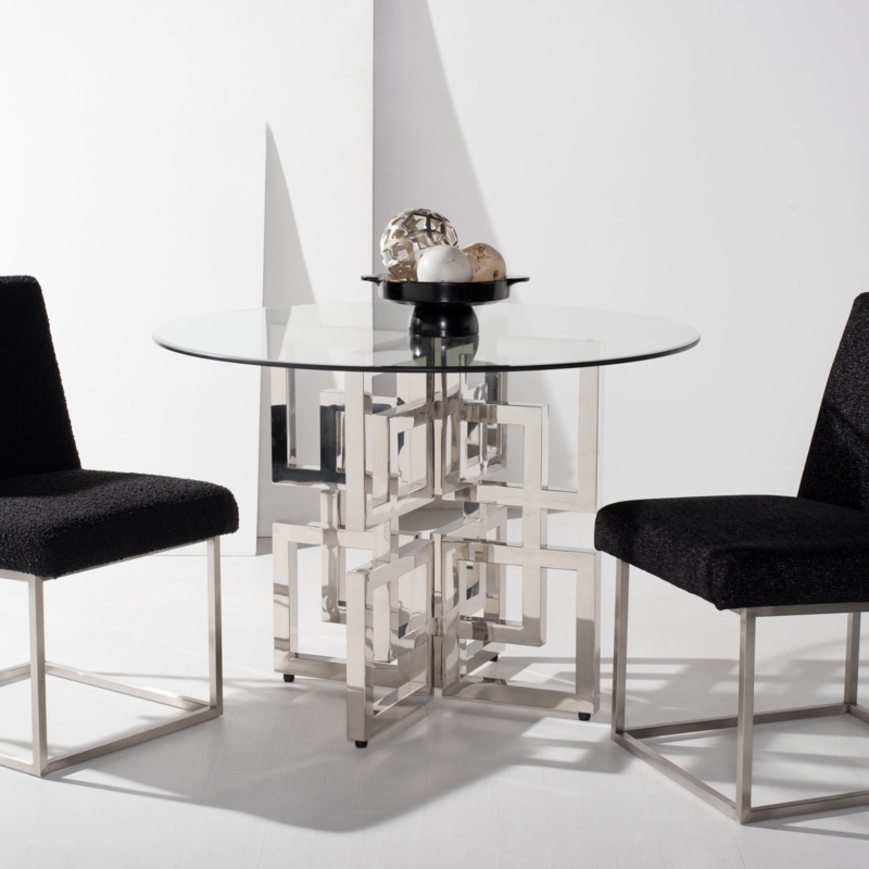 Harlan Round Glass Top Metal Base Dining Table
