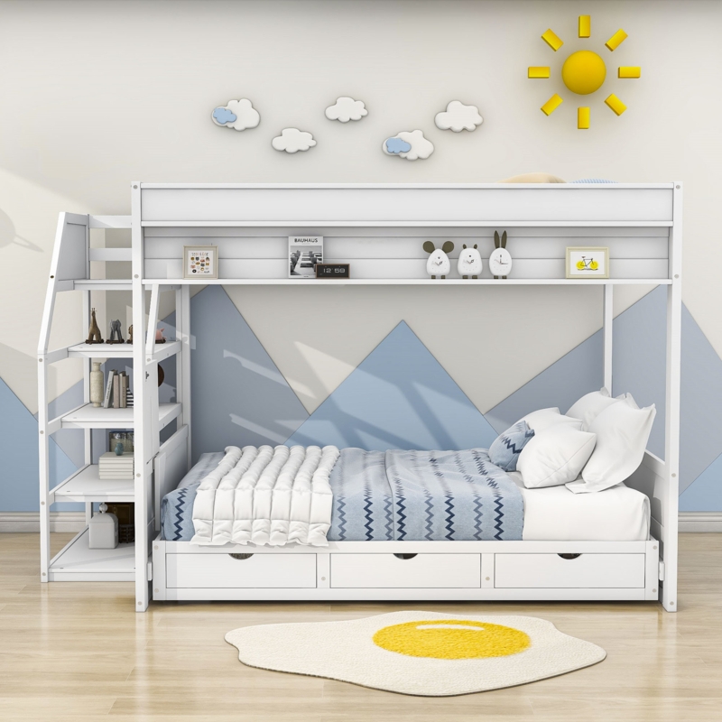 Harsirat Full Over Full 3 Drawer Futon Bunk Bed with Built-in-Desk