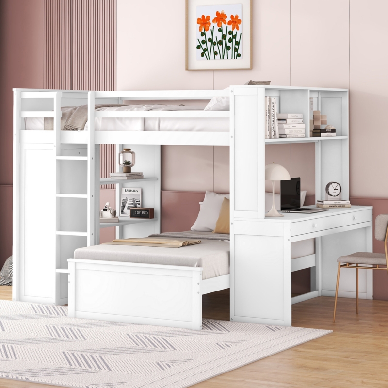 Hasel Kids Bunk Bed with Desk, Drawers and Wardrobe