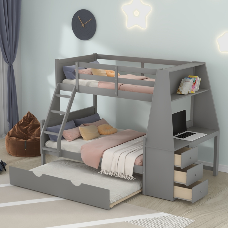 Hattenbrun Kids Twin Over Full Bunk Bed with Trundle with Drawers