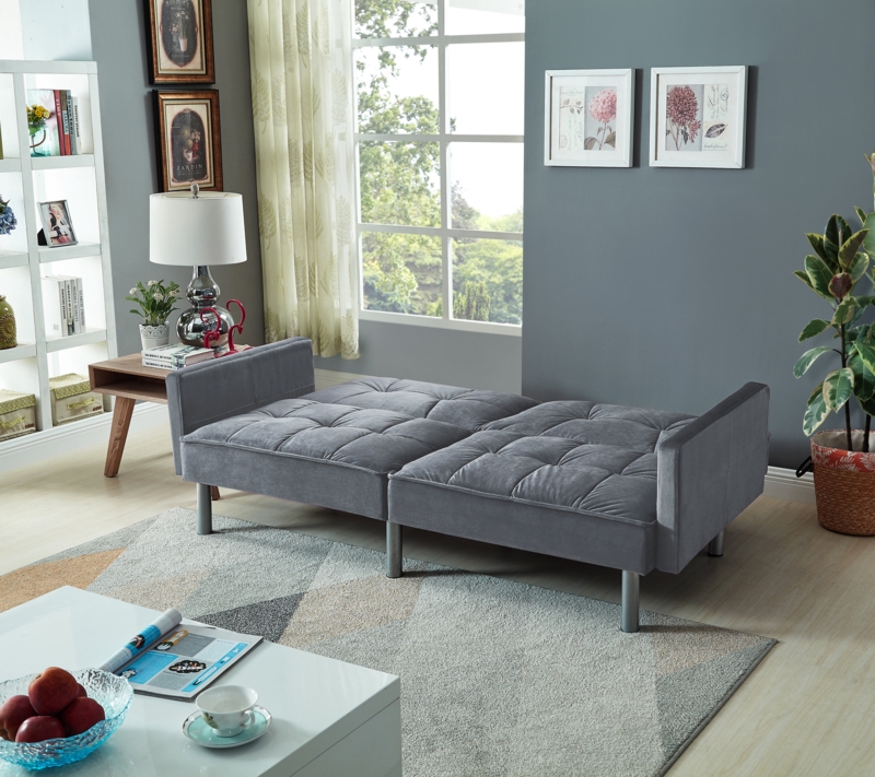 Hemphill 75.5'' Velvet Square Arm Sofa Bed