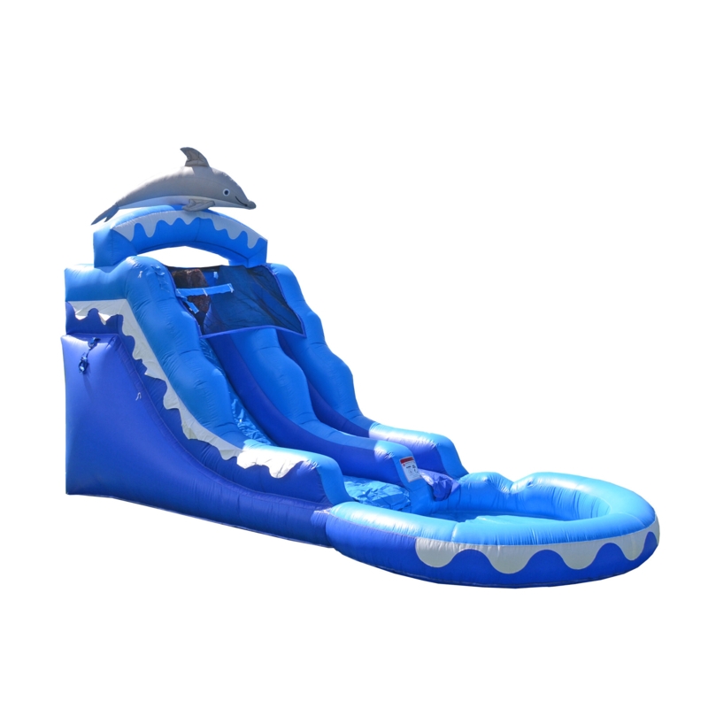 HeroKiddo 13 FT Dolphin Water Slide with Splash Pool for Kids and Adults (with Blower)