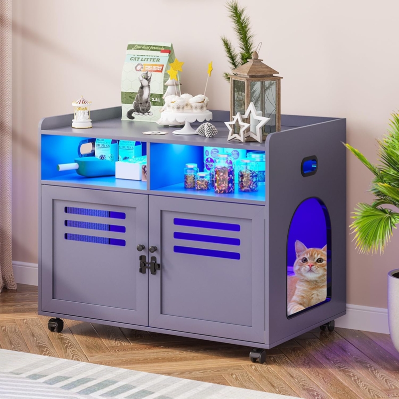 Hidden Litter Box Furniture with Led Lights