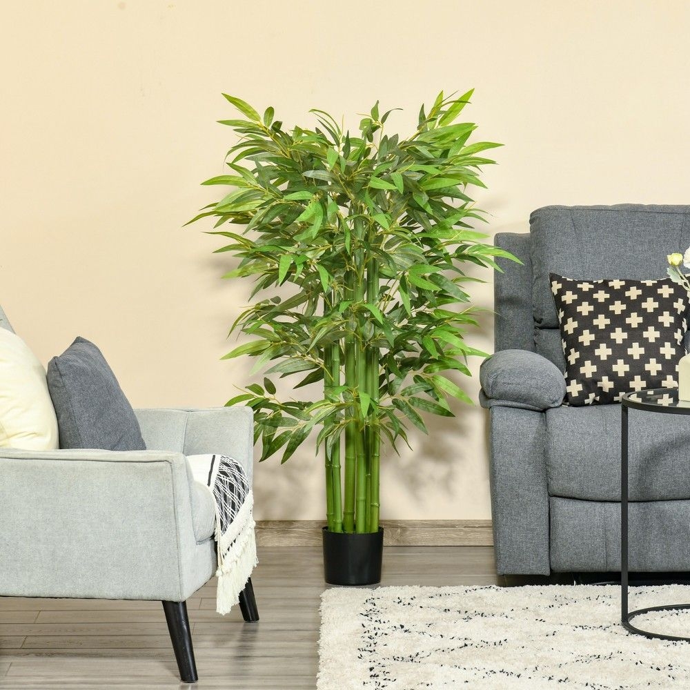 HOMCOM 4.5FT Artificial Bamboo Tree, Faux Decorative Plant in Nursery Pot for Indoor or Outdoor Dcor