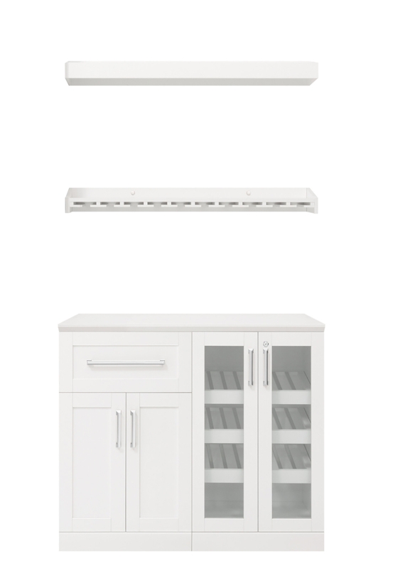 Home Bar 21" Shaker Style 5 Piece Cabinet Set with Display and Hanging Stemware Shelf