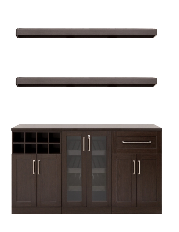 Home Bar 21" Shaker Style 6 Piece Cabinet Set with Wine Storage and Display Shelf