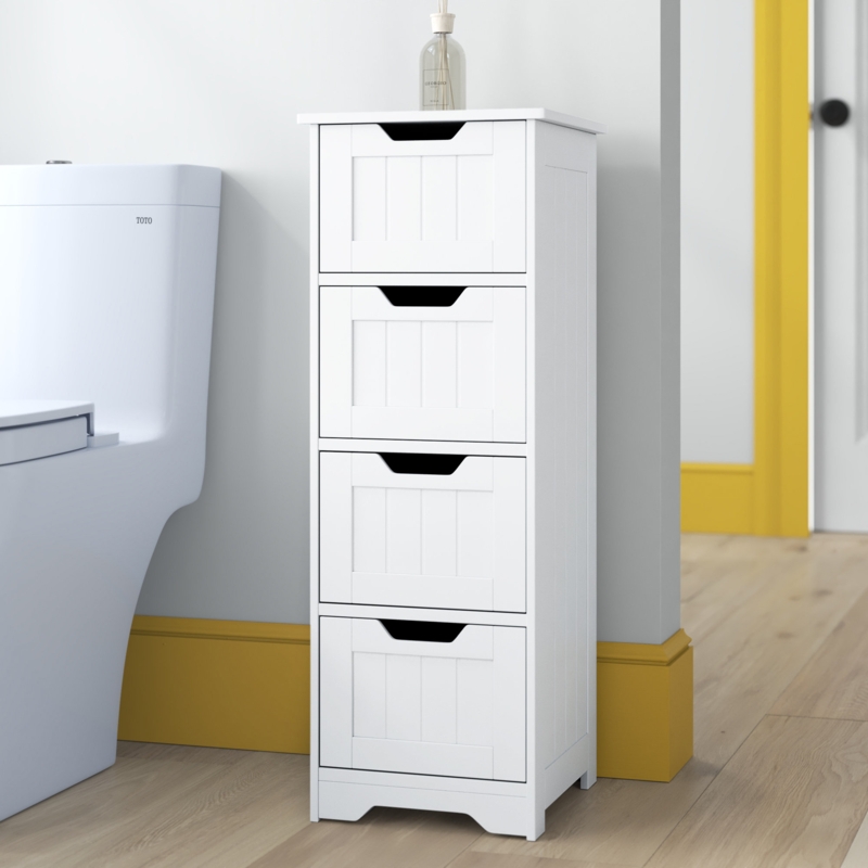 Humphery 11.8'' W x 32.5'' H x 11.8'' D 4-Drawer Free-standing Bathroom Cabinet, White