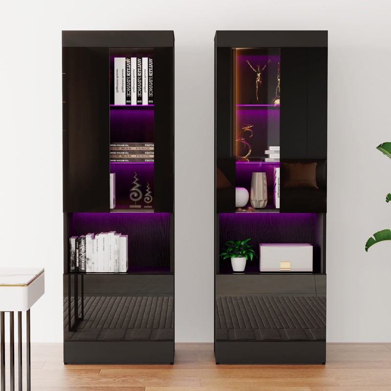 Hunziker 71'' H x 23.6'' W Modern Wood High Gloss LED Standard Bookcase Storage Cabinet
