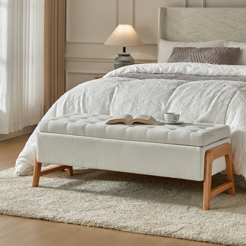 Husnein 49.6'' Mid-century Modern Upholstered Storage Bench with Tufted Seat