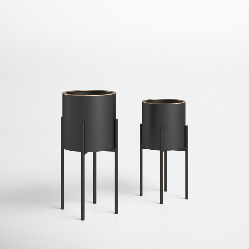 Huxton Round Metal Modern Indoor Pot Planter Set