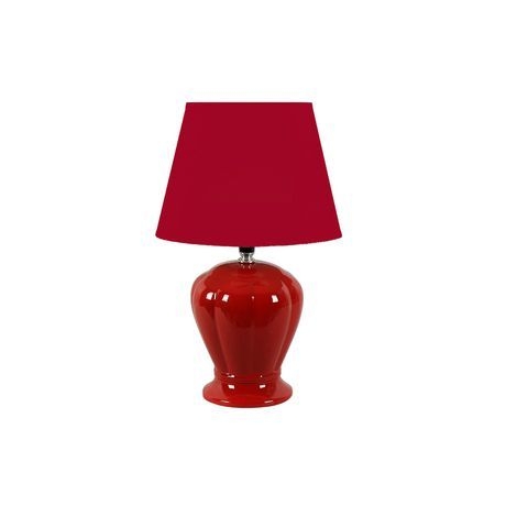 Ih Casa D Cor Ceramic Table Lamp With Shade 14.6" (Ruby) Red (8 X 8) In (20.3X20.3 Cm) X (13 X 13) In (33X33 Cm) X 10.5 In (26.6 Cm)