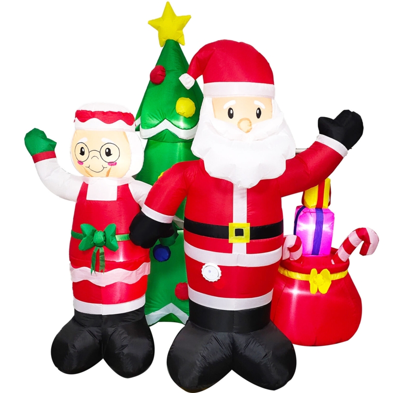 Ilmur 6-Ft. Tall Prelit Mr. and Mrs. Claus with Tree Inflatable with Music