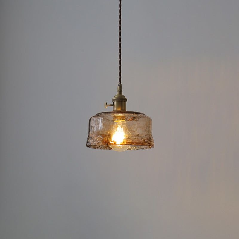 Industrial Style Amber Pendant Light Glass 1 Light Hanging Lamp for Bedroom - Amber / Saucer