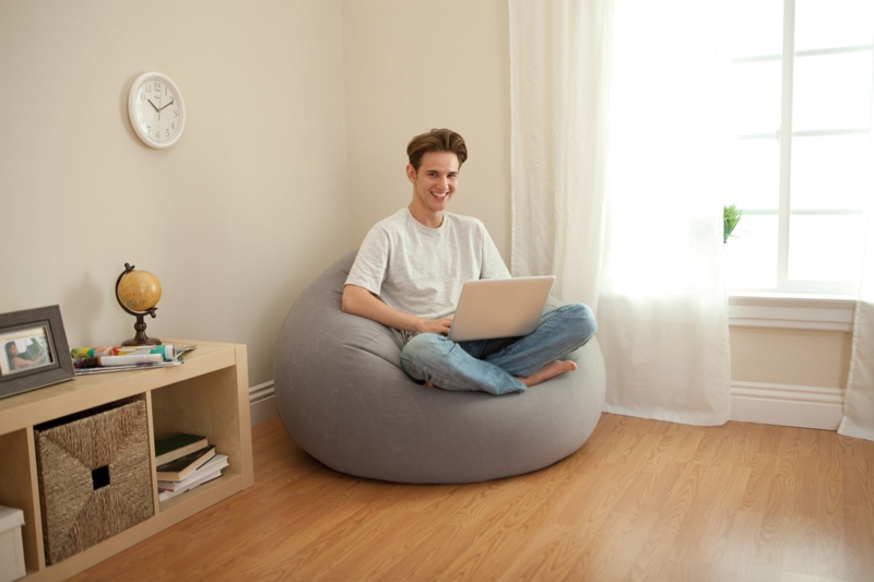 Intex Inflatable Contoured Corduroy Beanless Bag Lounge Chair, Gray